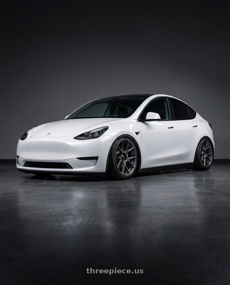 2024 Tesla Model Y with Konig Ampliform 5x114.3 20x9.5+25 Dark Metallic Graphite wheels