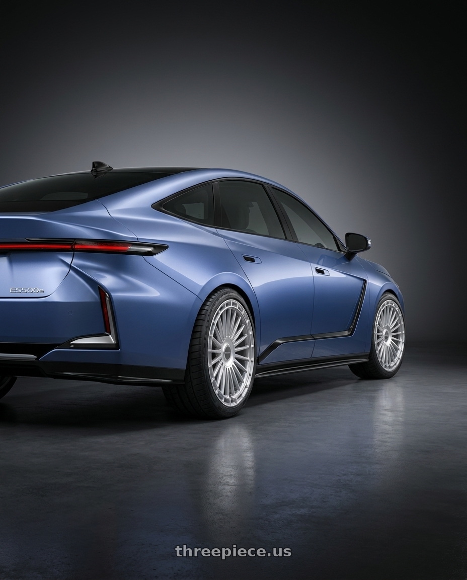 2027 LEXUS ES500e with MV Forged MVF40 blank 22x10.5 BLANK Diamond Silver wheels rear three quarter view slight stretch tires