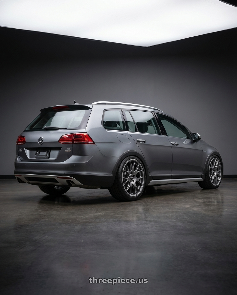 2017 Volkswagen golf alltrack sel with BBS CH-R 5x112 18x8.5 +38 Satin Titanium Polished Rim Protector wheels rear three quarter view meaty tires