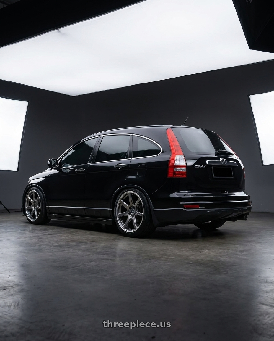 2011 Crv black with Work Emotion T7R 2P wheels rear three quarter view square tires