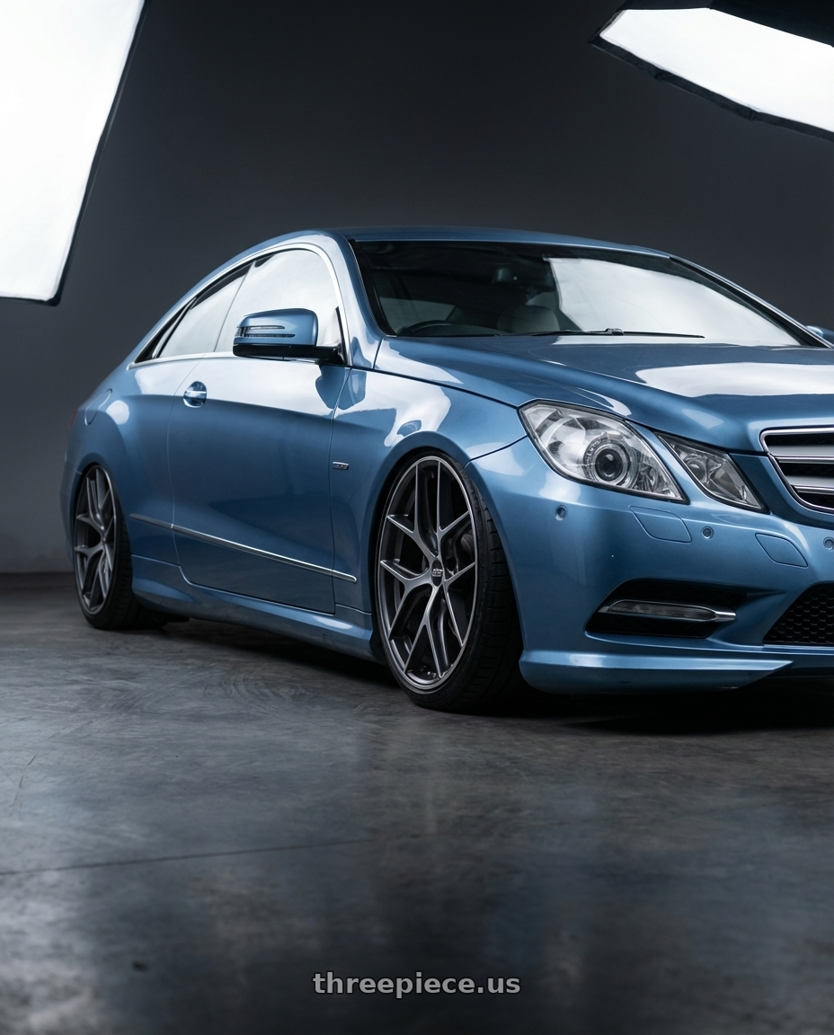 2014 Mercedes-Benz E-Class Coupe C207 with BBS CC-R 5x112 20x8.0+27 Graphite w/ Diamond Cut Face wheels front three quarter view stanced stance