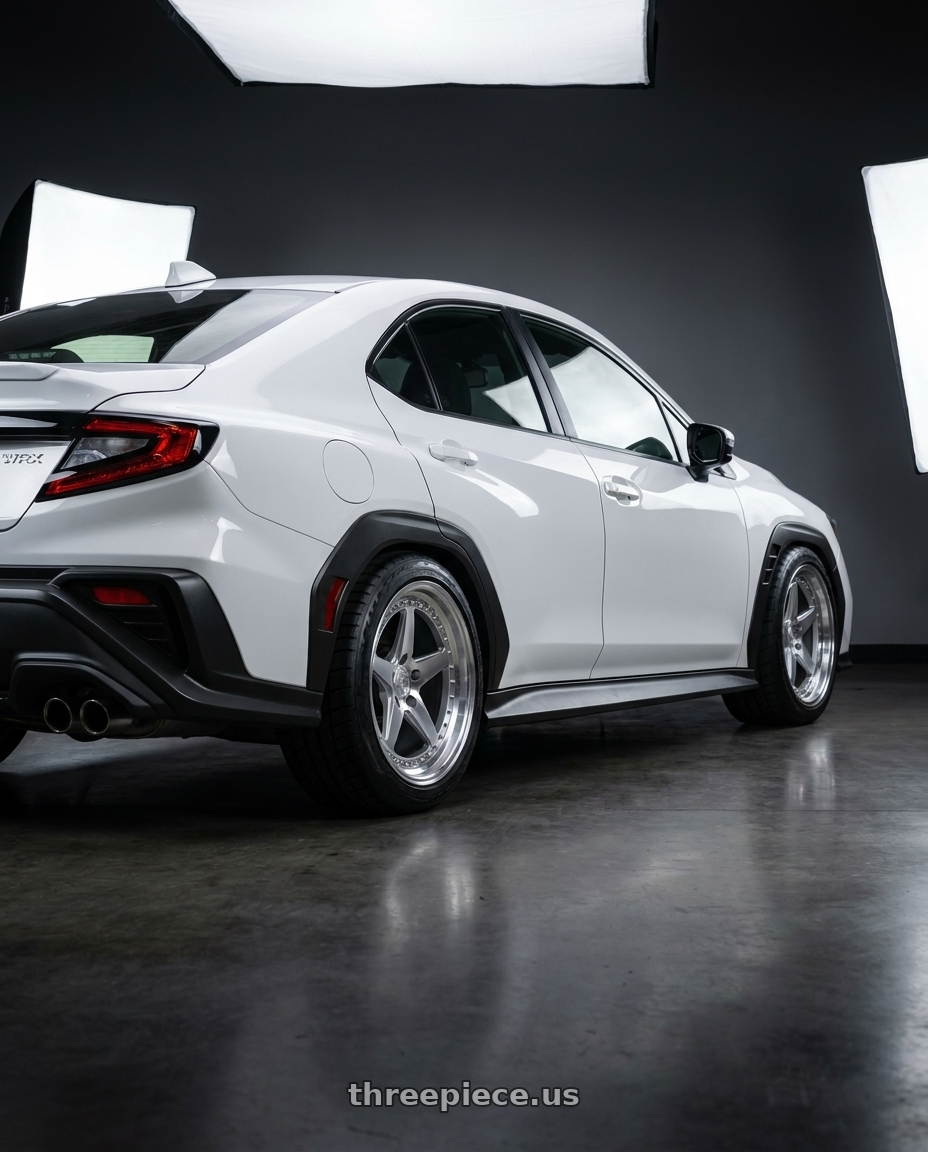 2023 subaru wrx with Aodhan DS05 5x114.3 18x8.5+35 Silver w/Machined Face wheels rear three quarter view meaty tires