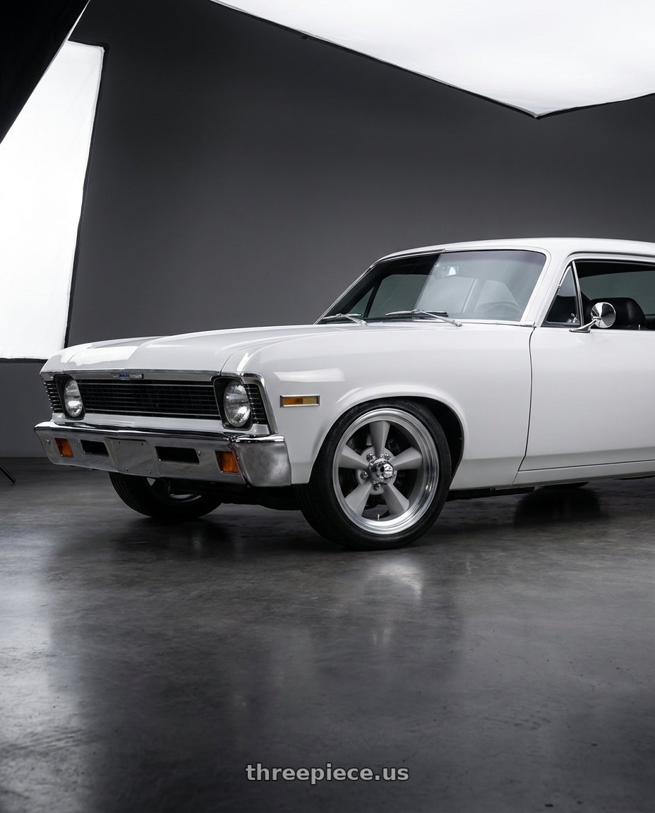 1972 Chevrolet Nova with American Racing Vintage VN309 TT O 5X120.65 17X7 0 VINTAGE SILVER W/ MACHINED LIP wheels