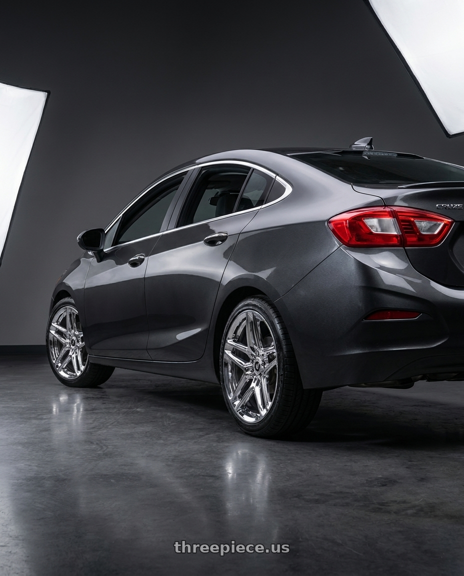 2017 Chevy Cruze  with Heritage Wheel EBISU MonoC 5x105 18x8.5+35 Chrome wheels rear three quarter view square tires
