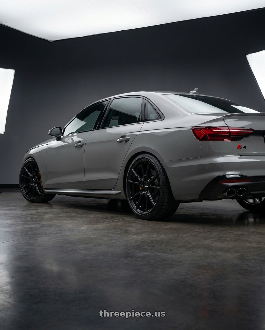 2021 Audi S4 Prestige with Rotiform RC199 KPR 5X112 20x9 +25 SATIN BLACK wheels rear three quarter view square tires