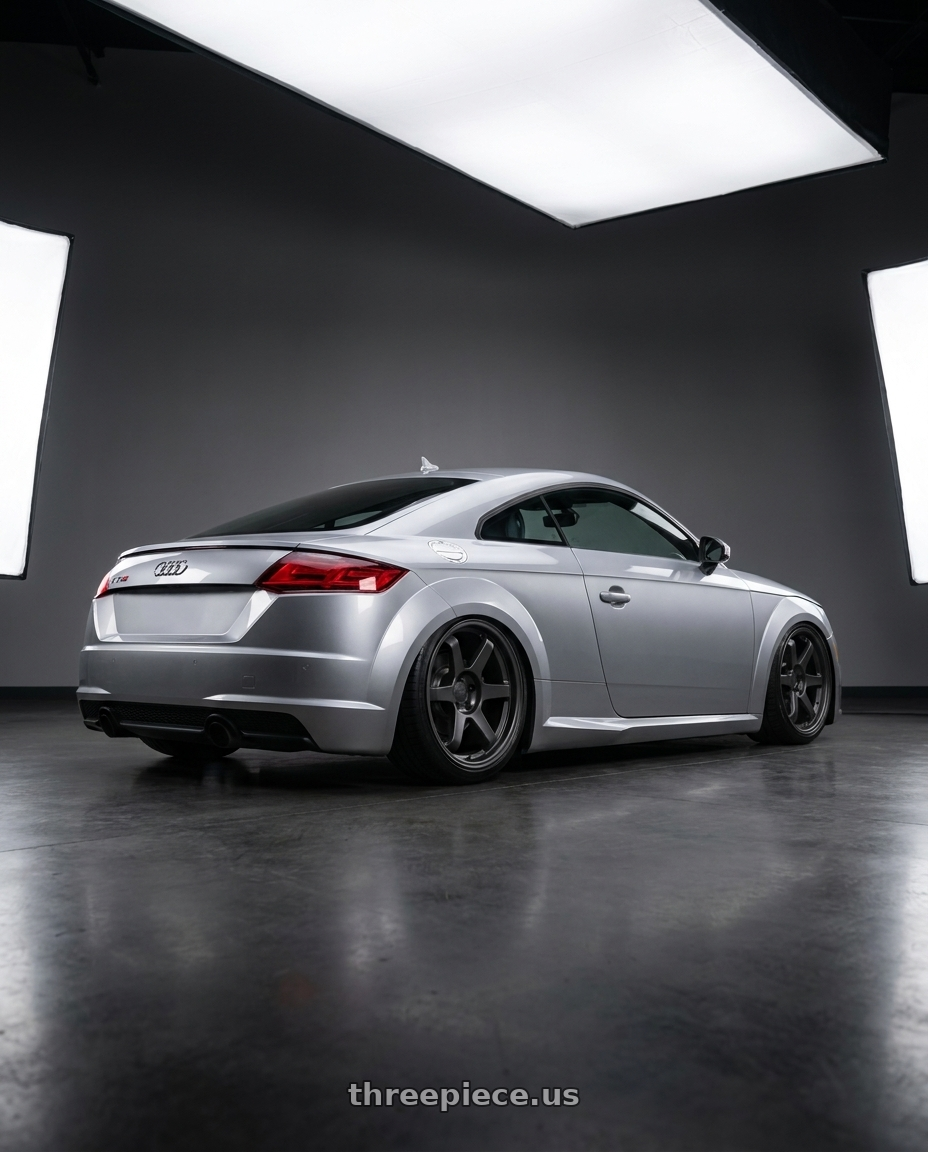 2020 Audi Tts with 9six9 SIX-1 5x112 19X10 +35 Carbon Gray wheels rear three quarter view slight stretch tires