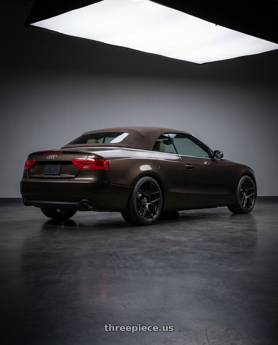 2013 Audi a5 cabriolet with MRR GF9 5x112 19x9.5  +40 Matte Black wheels rear three quarter view square tires