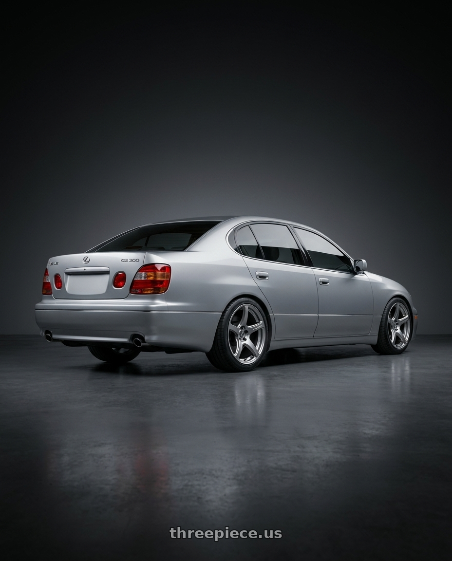 2001 Lexus Gs300  with Work Emotion T7r 5x114.3 18x9.5 +38 Gt Silver wheels rear three quarter view square tires