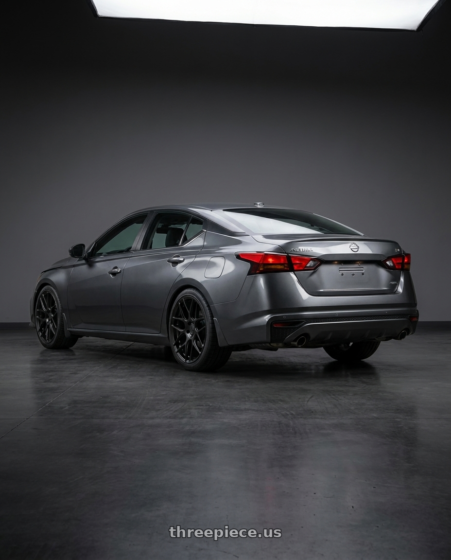 2021 Nissan Altima SV with Aodhan AFF2 5x114.3 19x9.5+35 Matte Black wheels rear three quarter view square tires