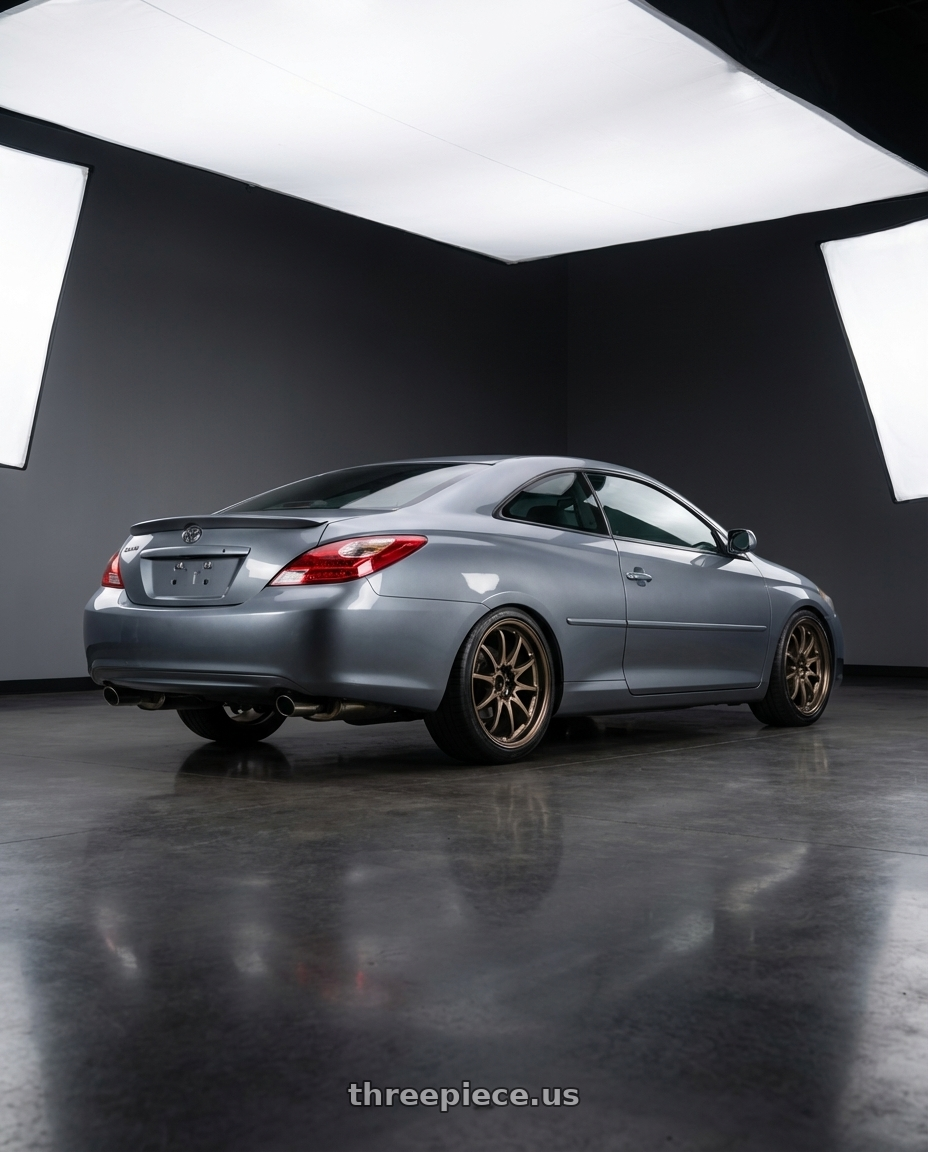 2008 toyota camry with Volk Racing CE28N 5x114.3 18x8.5 +30 BRONZE wheels rear three quarter view slight stretch tires