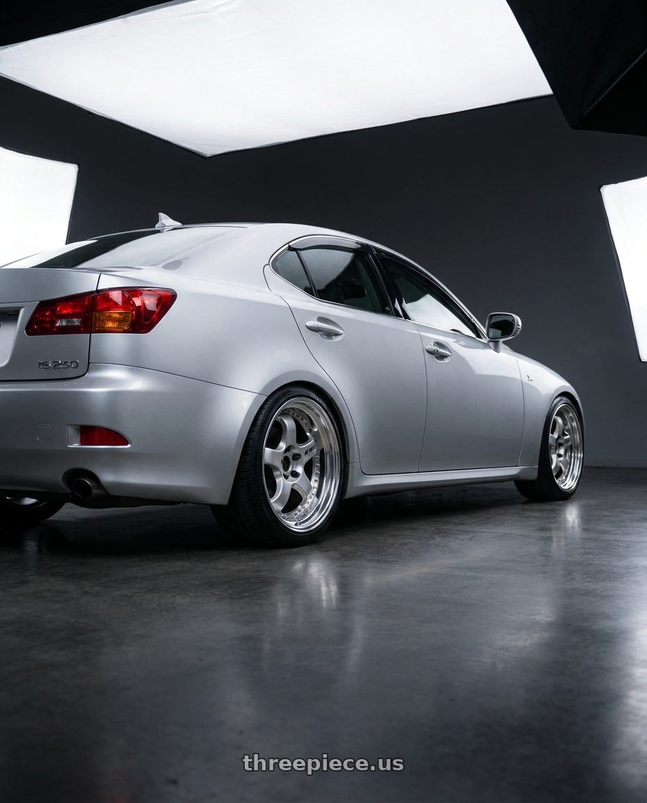 2013 Lexus Is250 Base Silver with Work Meister S1 3P 5x114.3 18x9.5+35 L Disk Bright Buff Finish wheels rear three quarter view square tires