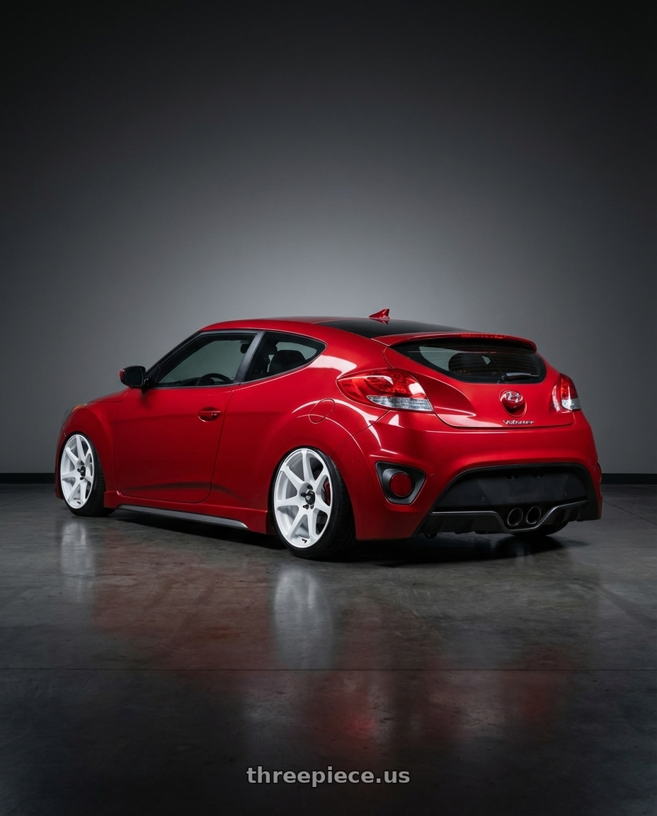 2013 Hyundai veloster turbo with Motegi MR154 BATTLE 5X110 17X8 +43 WHITE wheels rear three quarter view slight stretch tires