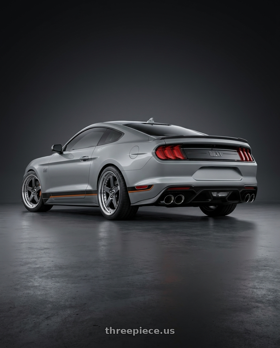 2021 Ford Mustang Mach 1 with Work Zistance W5s 5x114.3 20x10+38 s disk Brilliant Silver Black wheels rear three quarter view square tires