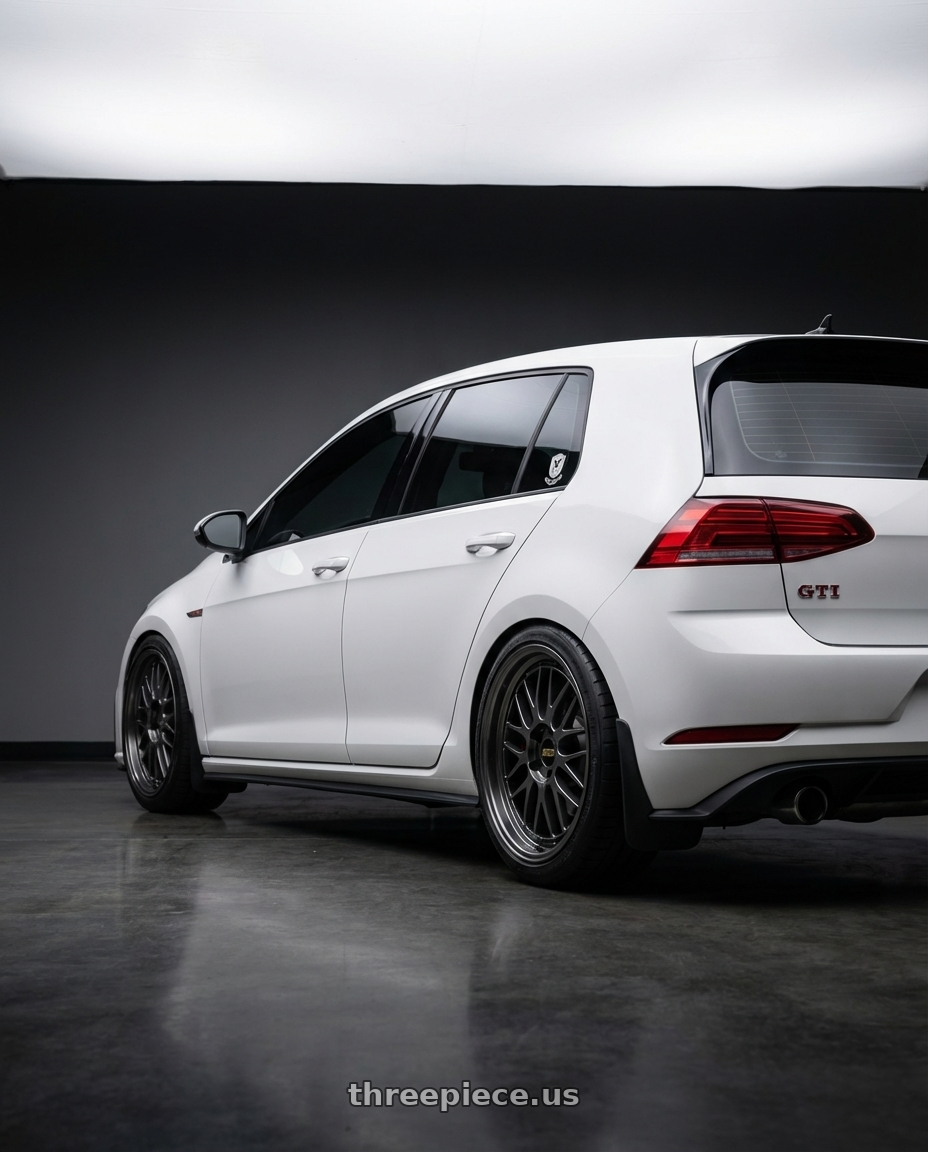 2019 Volkswagen Gti with BBS LM 5x114.3 18x8.0+35 Diamond Black wheels rear three quarter view meaty tires