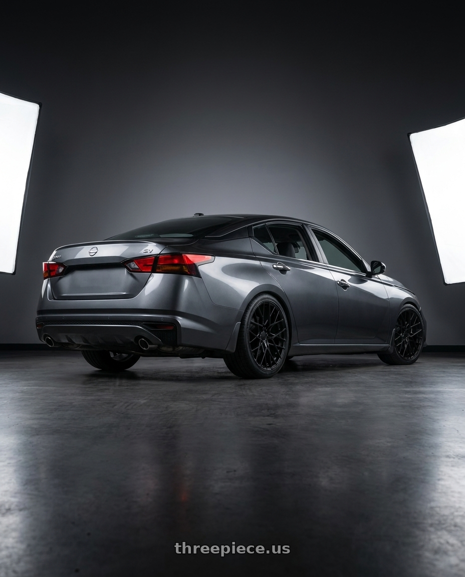 2021 Nissan Altima SV with TSW SEBRING 5X114.3 20X8.5 +40 MATTE BLACK wheels rear three quarter view square tires