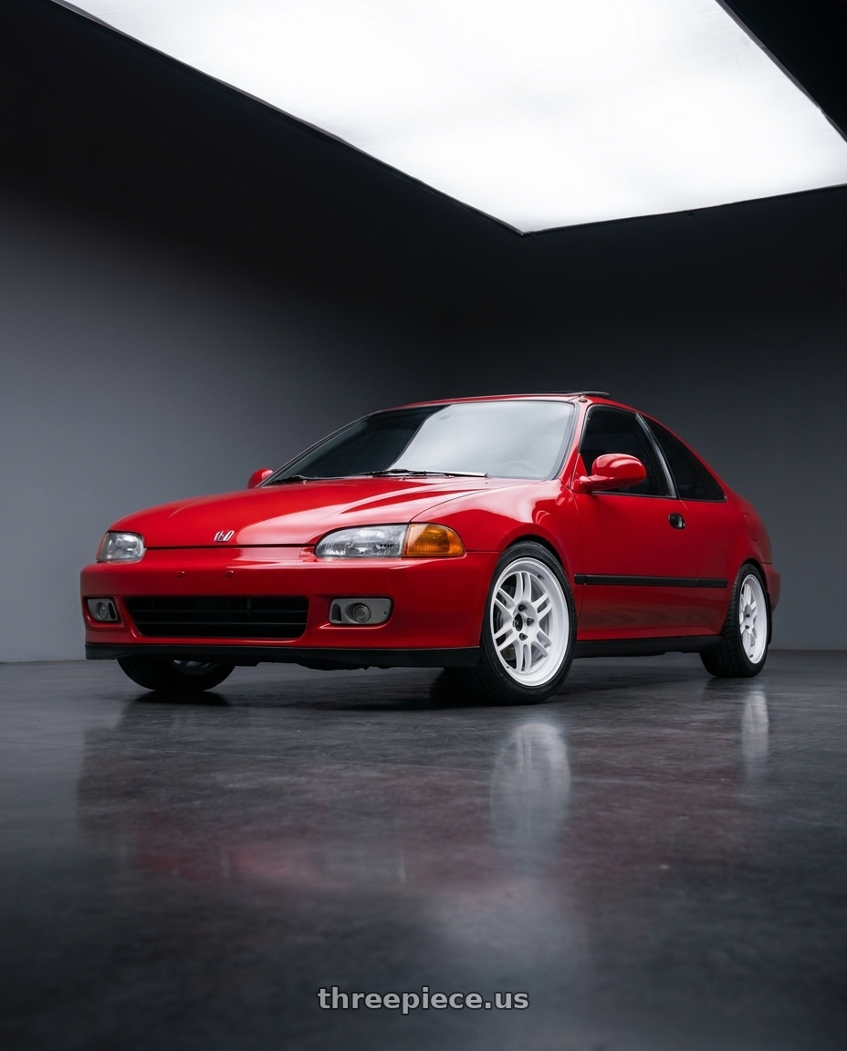 1995 Honda Civic EJ1 with Enkei RPF1 5x114.3 18x9.5+15 Vanquish White wheels