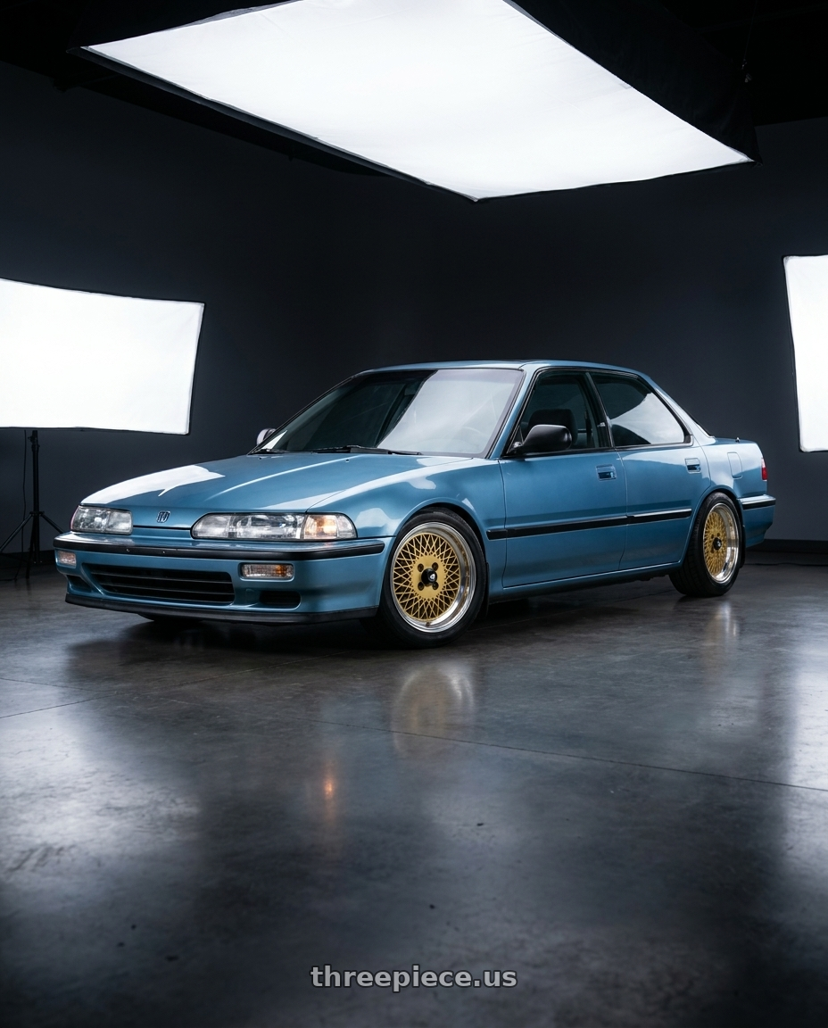 1990 acura integra with Enkei Enkei92 Classic Line 4x100 15x7+38 Gold wheels