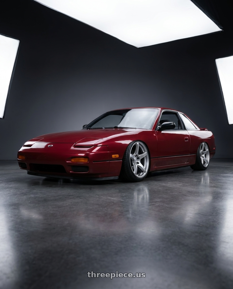 1993 Nissan S13 Coupe Maroon with Work Emotion T5r 5x114.3 17x9 +38 Glow Silver wheels