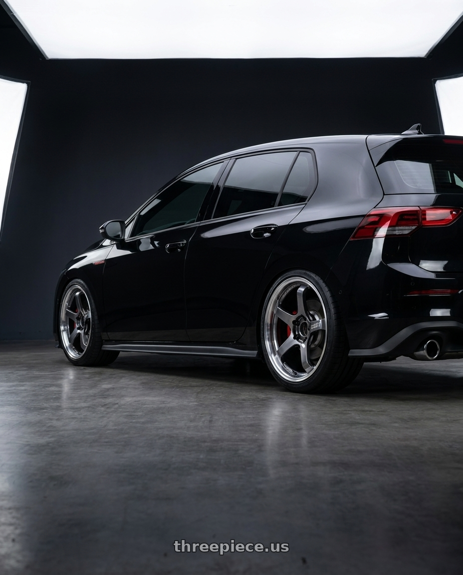 2024 golf gti with Advan Racing GT BEYOND 5x112 20x10.5 +32 MACHINING & HYPER PLATINUM BLACK wheels rear three quarter view square tires