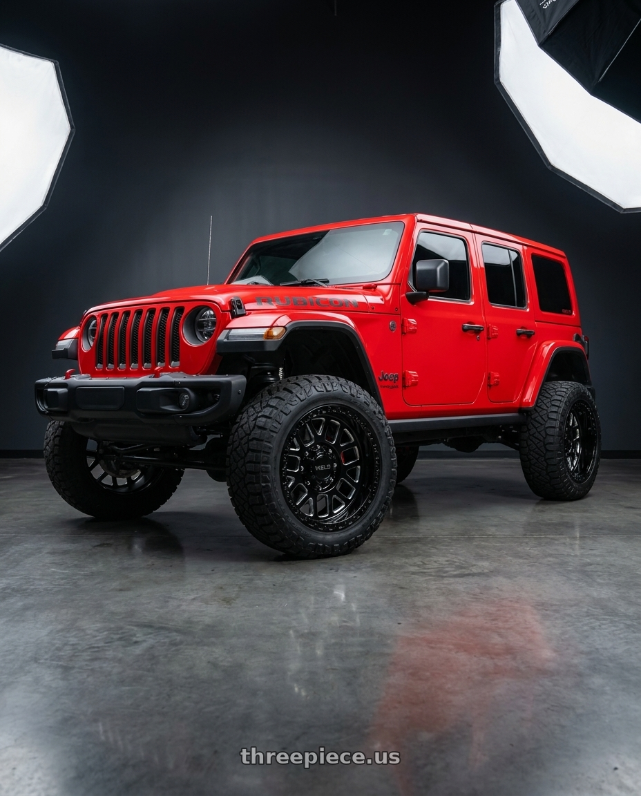 2018 Jeep Rubicon with WELD Off-Road Cinch 5x127 20x9 0 Gloss Black/Milled / Gloss Black wheels