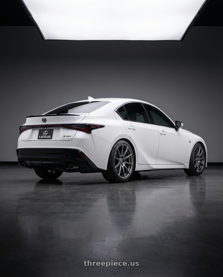 2024 Lexus IS 350 with Forgestar CF10 5x114.3 19x9 +35 Gloss Anthracite wheels rear three quarter view square tires