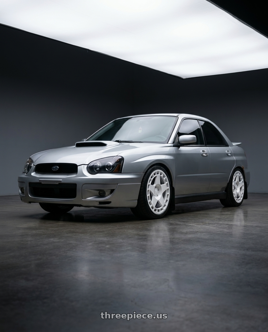 2004 Subaru wrx  with fifteen52 TURBOMAC 5x100 17x7.5 +30 RALLY WHITE (GLOSS WHITE) wheels