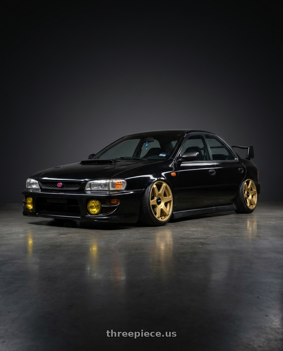 1998 Subaru Impreza GC8 with Rotiform 1PC R118 SIX 5X100/5X112 18X8.5 +45 MATTE GOLD wheels