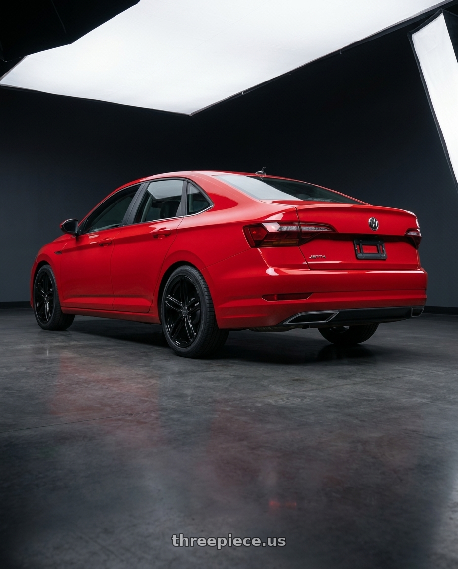 2019 Volkswagen Jetta s tornado with OE Wheels AU12 5x112 18x8+45 Black wheels rear three quarter view square tires