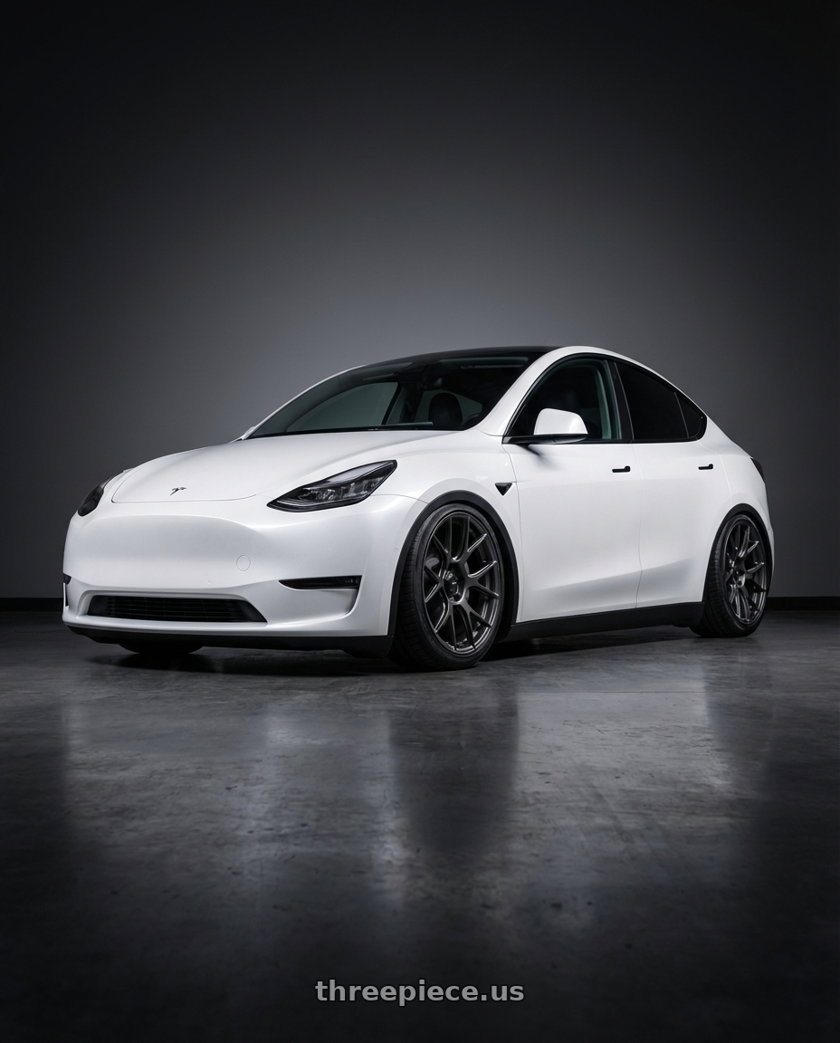 2024 Tesla Model Y with Konig Ampliform 5x114.3 20x11+50 Dark Metallic Graphite wheels