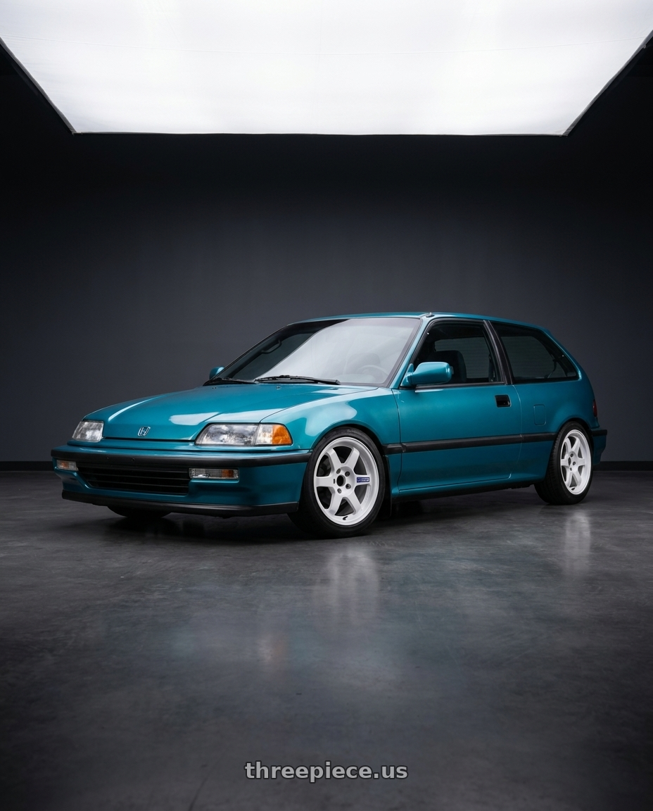 1991 Honda civic hatchback with Volk Racing TE37 Gravel 5x114.3 15x7.0+35 White wheels