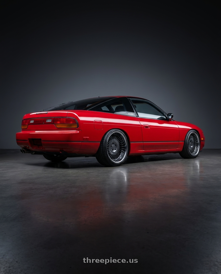 1991 Nissan 240SX with Heritage Wheel SENDAI-DIR wheels rear three quarter view square tires