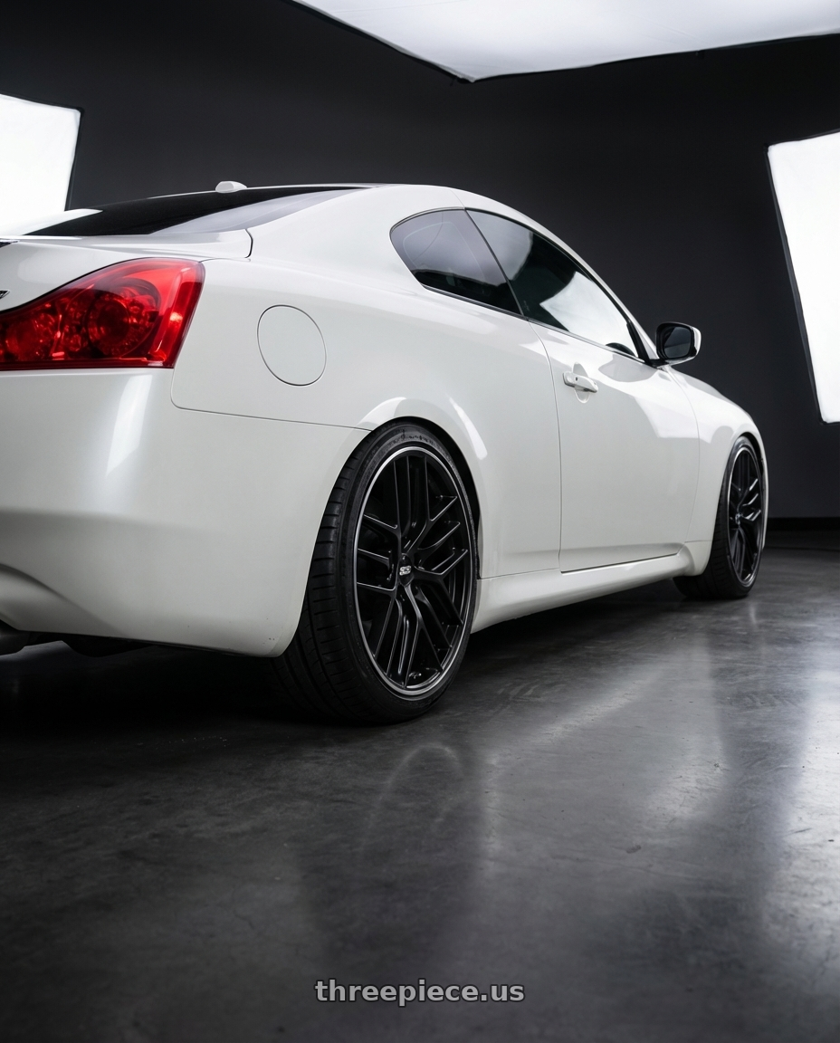 2014 Infiniti G37 Coupe with BBS CC-R 5x114.3 19x8.5+30 Satin Black wheels rear three quarter view square tires