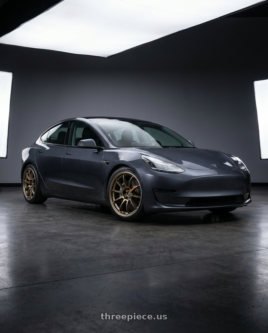 2023 tesla model 3 with Work Emotion Zr10 5x114.3 19x8.5 +38 Titanium Diamond Lip Cut wheels