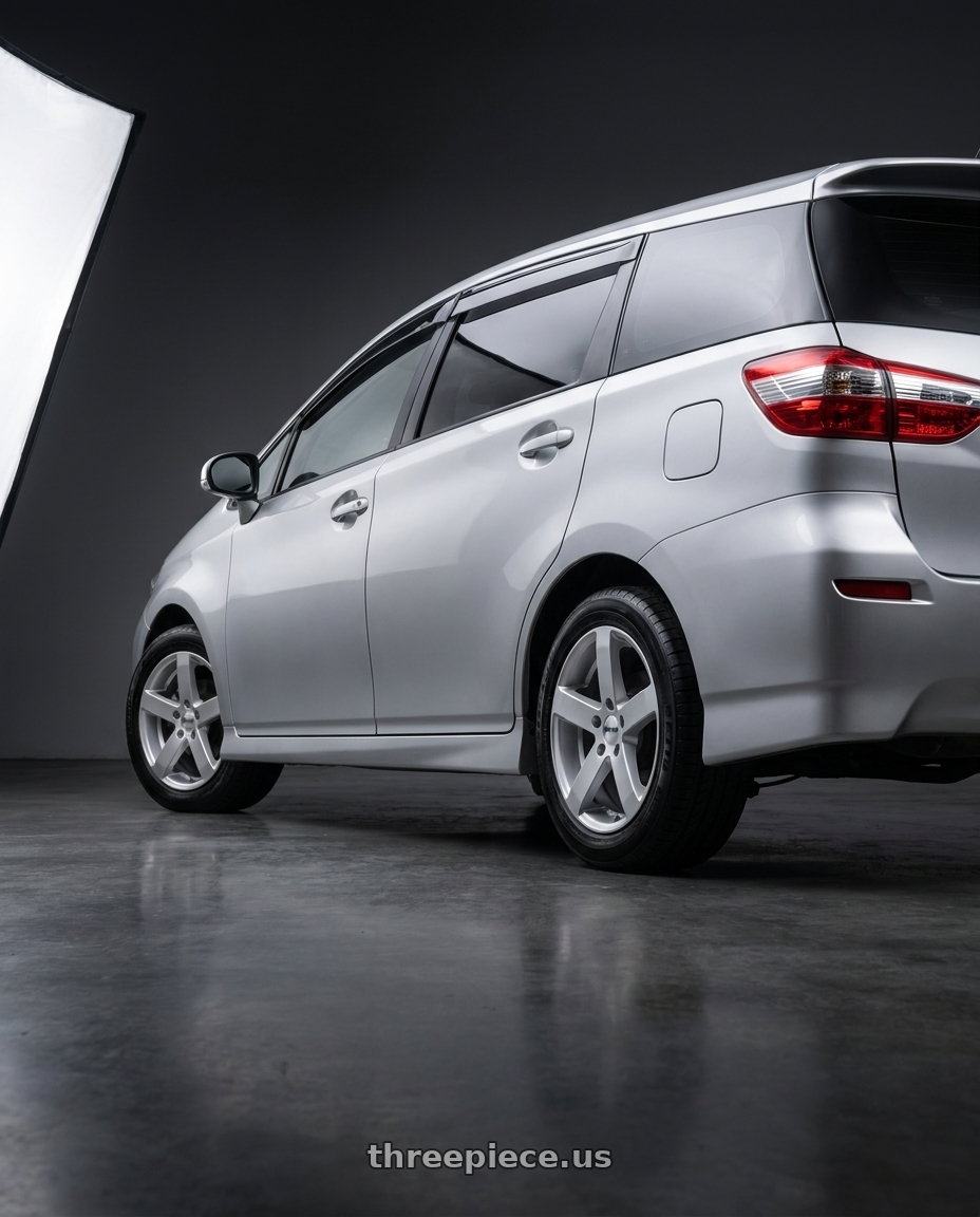 2010 Taiwan Toyota wish with Petrol P3B 5X100 15X6.5 +38 GLOSS SILVER wheels rear three quarter view square tires