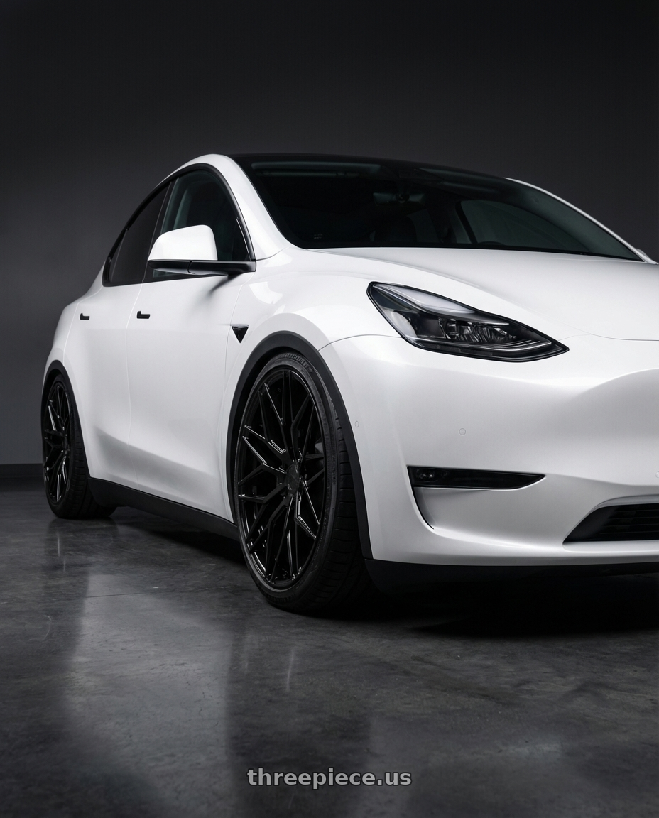 2024 Tesla Model Y with Avant Garde Wheels M520R 5X114.3 20x10 +35 Gloss Black wheels