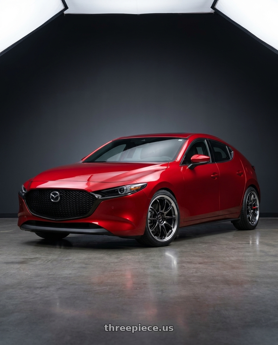 2024 Mazda 3 with Work Emotion Zr10 5x100 18x10.5 +12 Glim Black Diamond Rim cut wheels