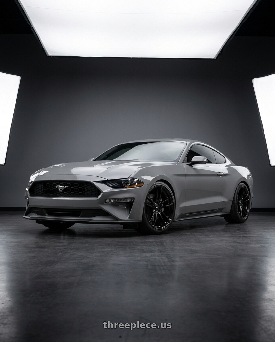2021 Ford Mustang GT with American Racing AR941 MACH FIVE 5X114.3 19X11 +25 GLOSS BLACK wheels