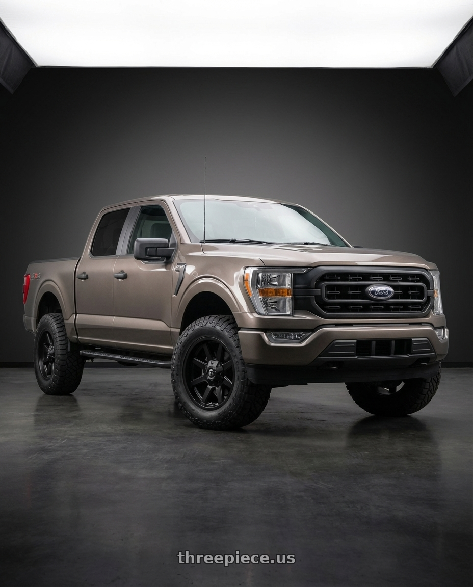 2013 Ford F-150 with Fuel 1PC D436 MAVERICK 6X135/6X139.7 20X10 -24 SATIN BLACK wheels front three quarter view stock stance