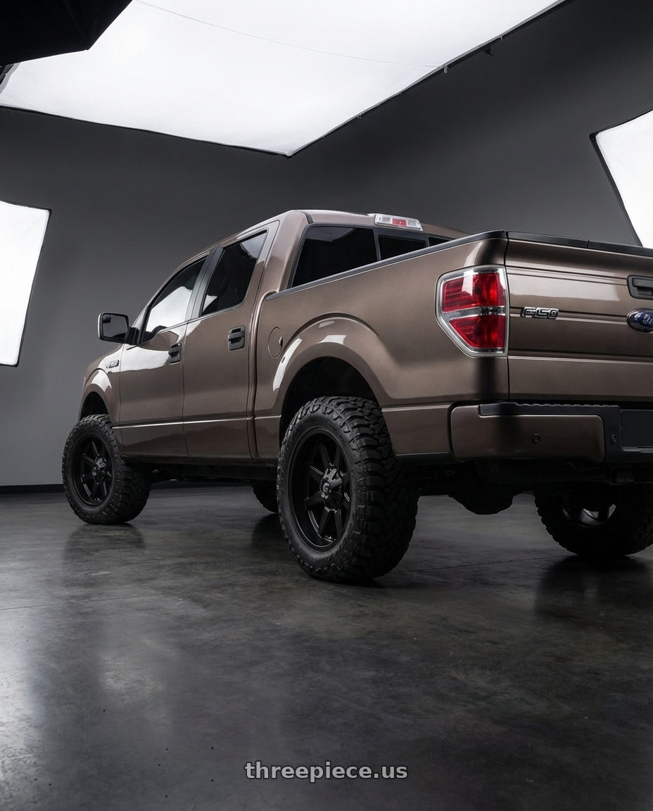 2013 Ford F-150 with Fuel 1PC D436 MAVERICK 6X135/6X139.7 20X10 -24 SATIN BLACK wheels rear three quarter view meaty tires