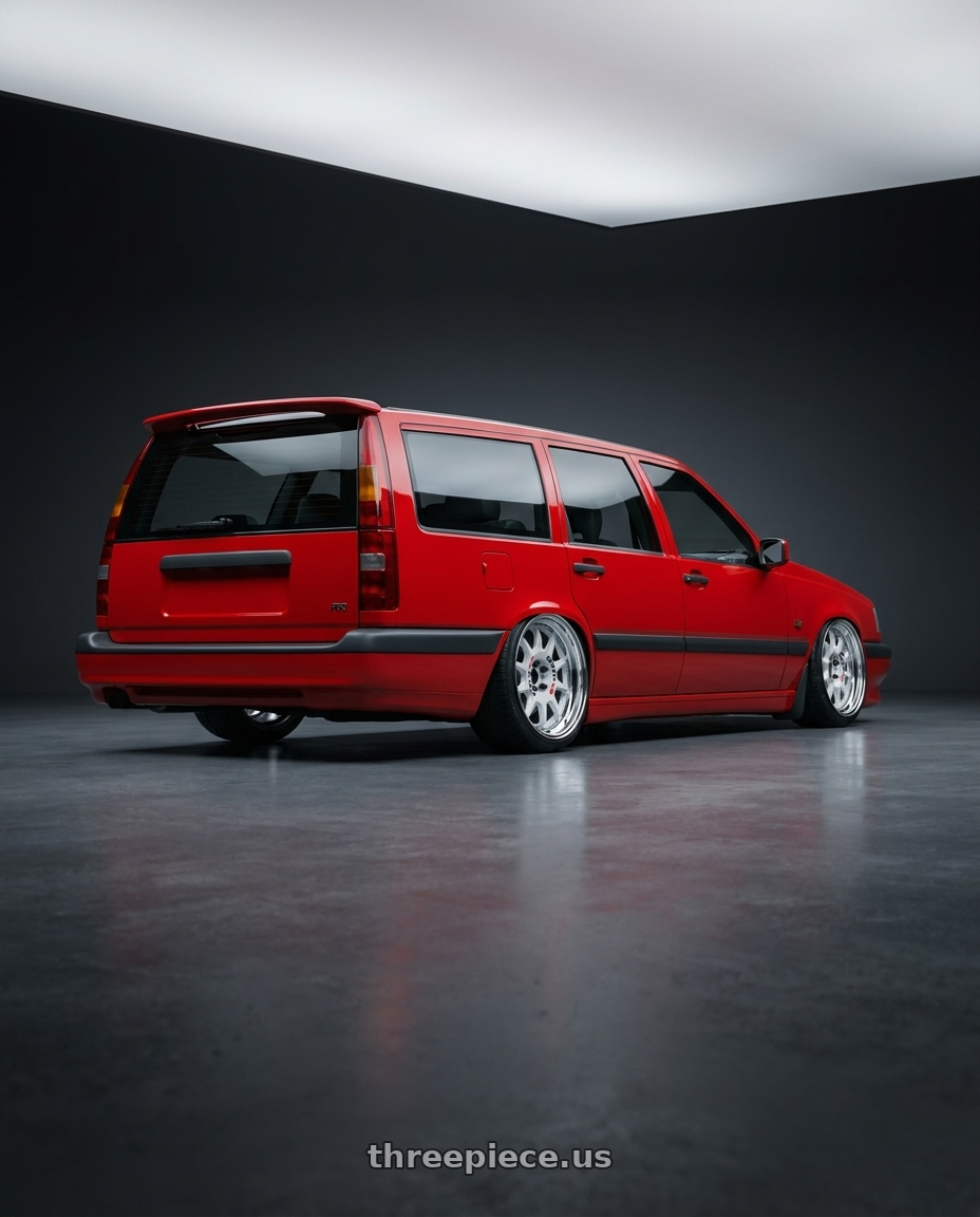1994 Volvo 850 turbo wagon with Work Emotion Rs11 2p wheels rear three quarter view extreme stretch tires