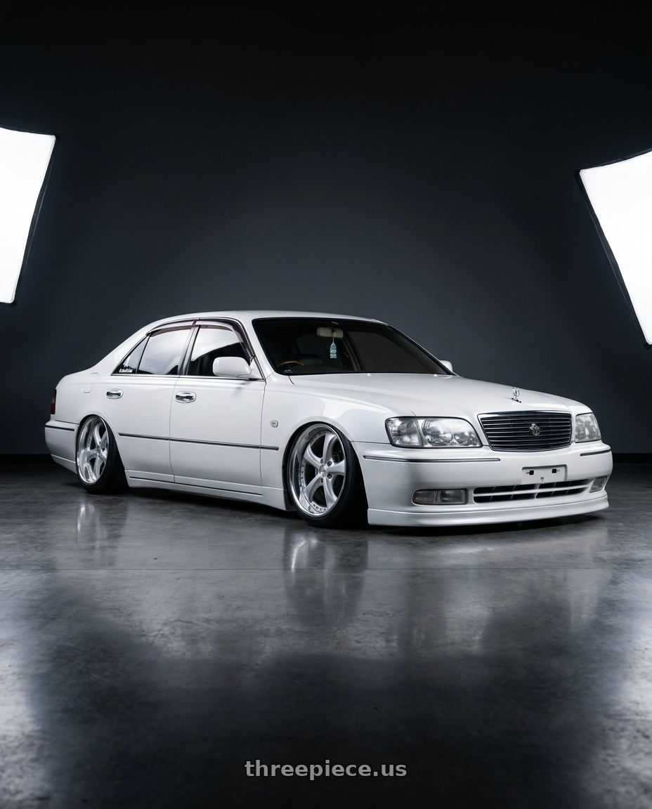 1996 nissan cima with Work Wheels VS-KF 5X114.3 19x11.5-11 Light Grey Silver O Disk FULL REVERSE wheels