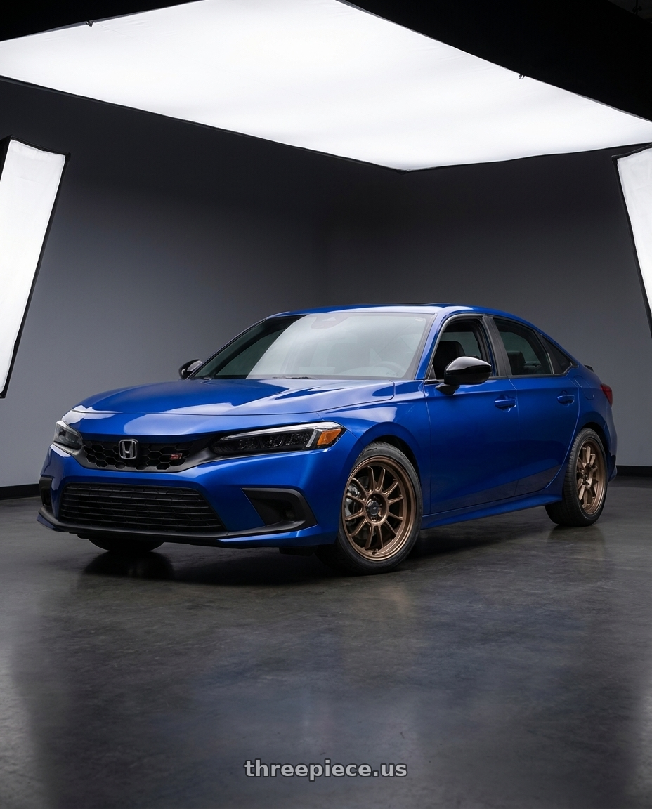 2022 Honda Civic Si with Konig Hypergram 5x114.3 18x8.5+45 Race Bronze wheels front three quarter view stock stance