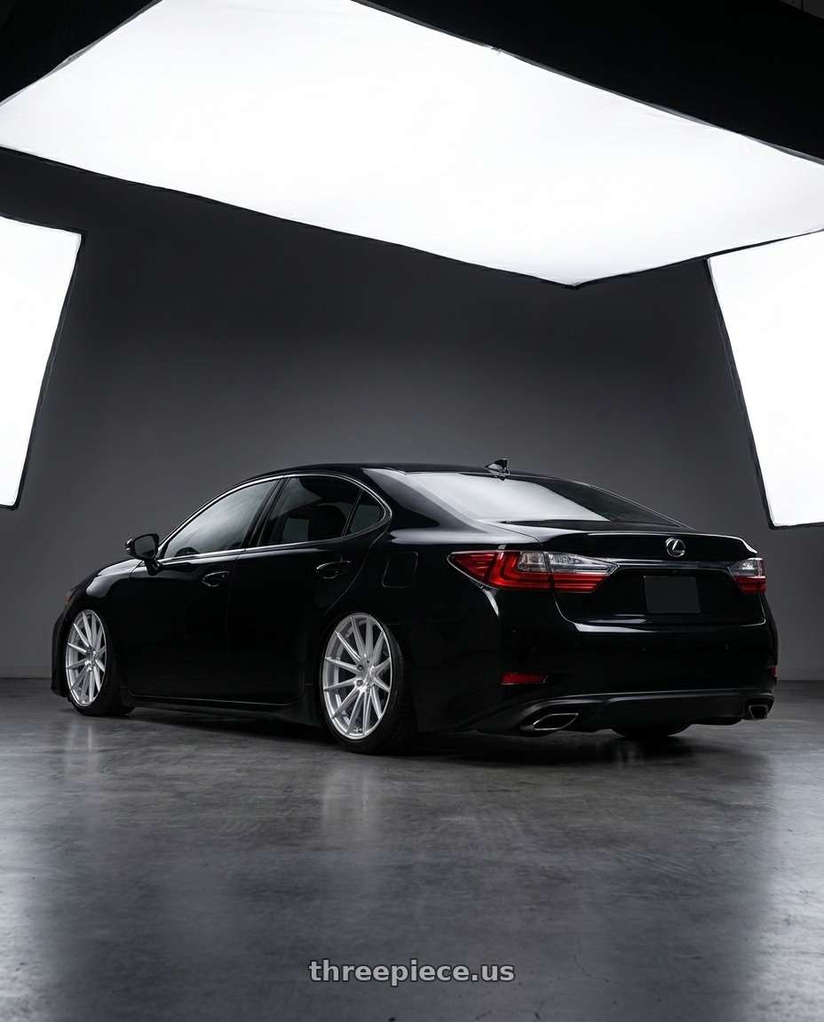 2017 Lexus es200 black with Avant Garde Wheels M615 5X112 19x9.5 +48 Silver Machine wheels rear three quarter view square tires