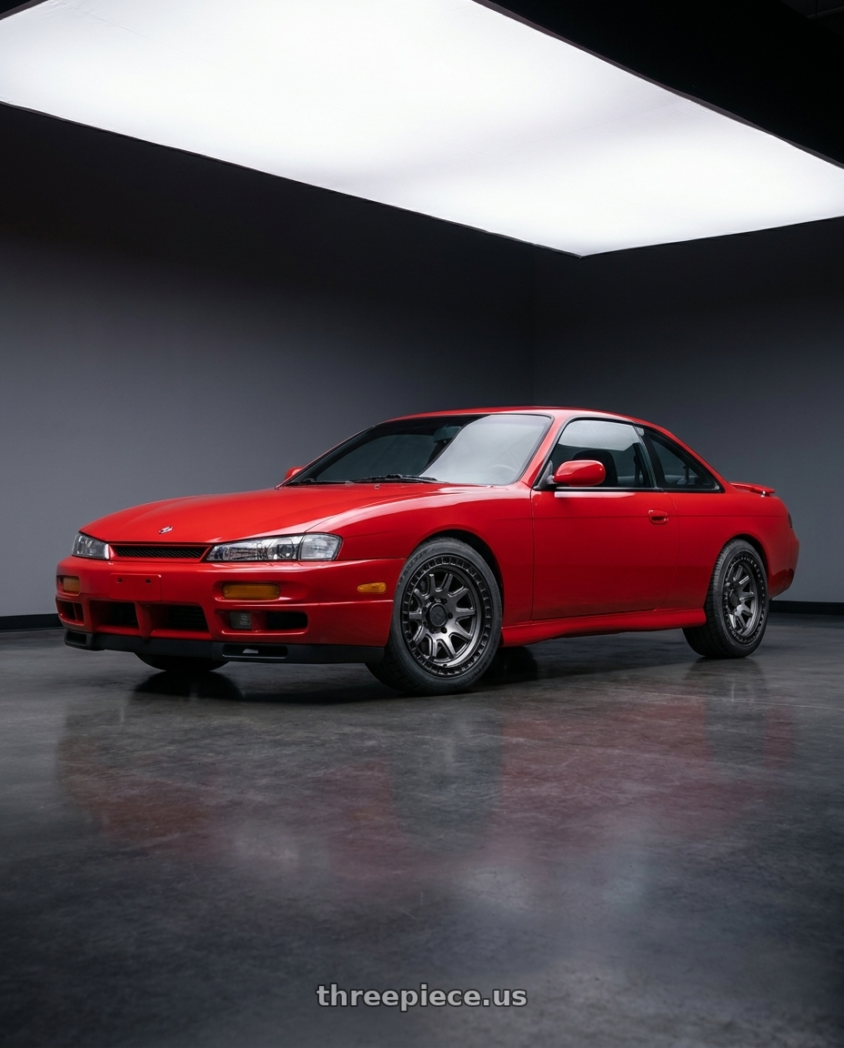 Nissan 240sx 1999 with Black Rhino CALICO 5X127 17X8.5 +34 MATTE GUNMETAL W/ MATTE BLACK LIP wheels