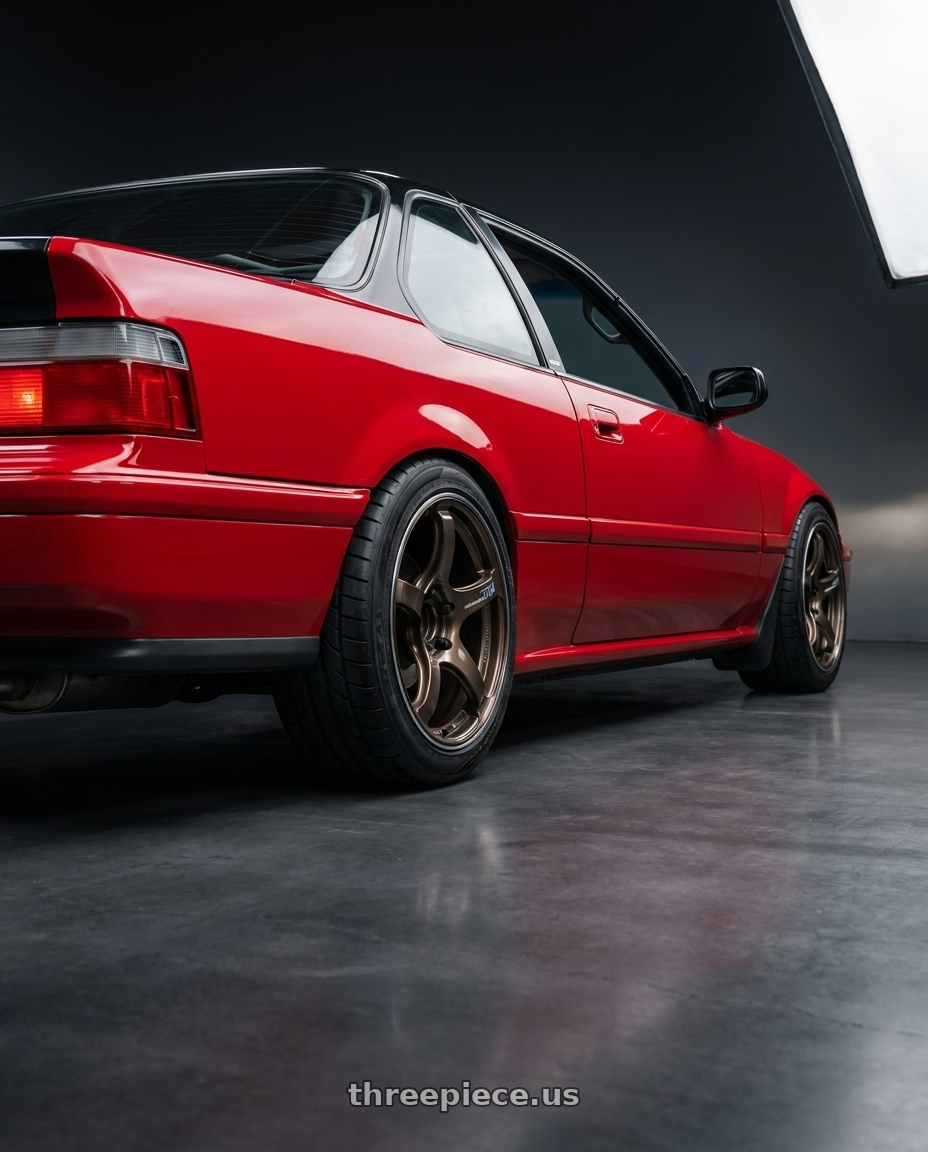 1991 Honda prelude with Advan Racing TC4 4x100 16x7.0 +31 UMBER BRONZE METALLIC & RING wheels rear three quarter view meaty tires