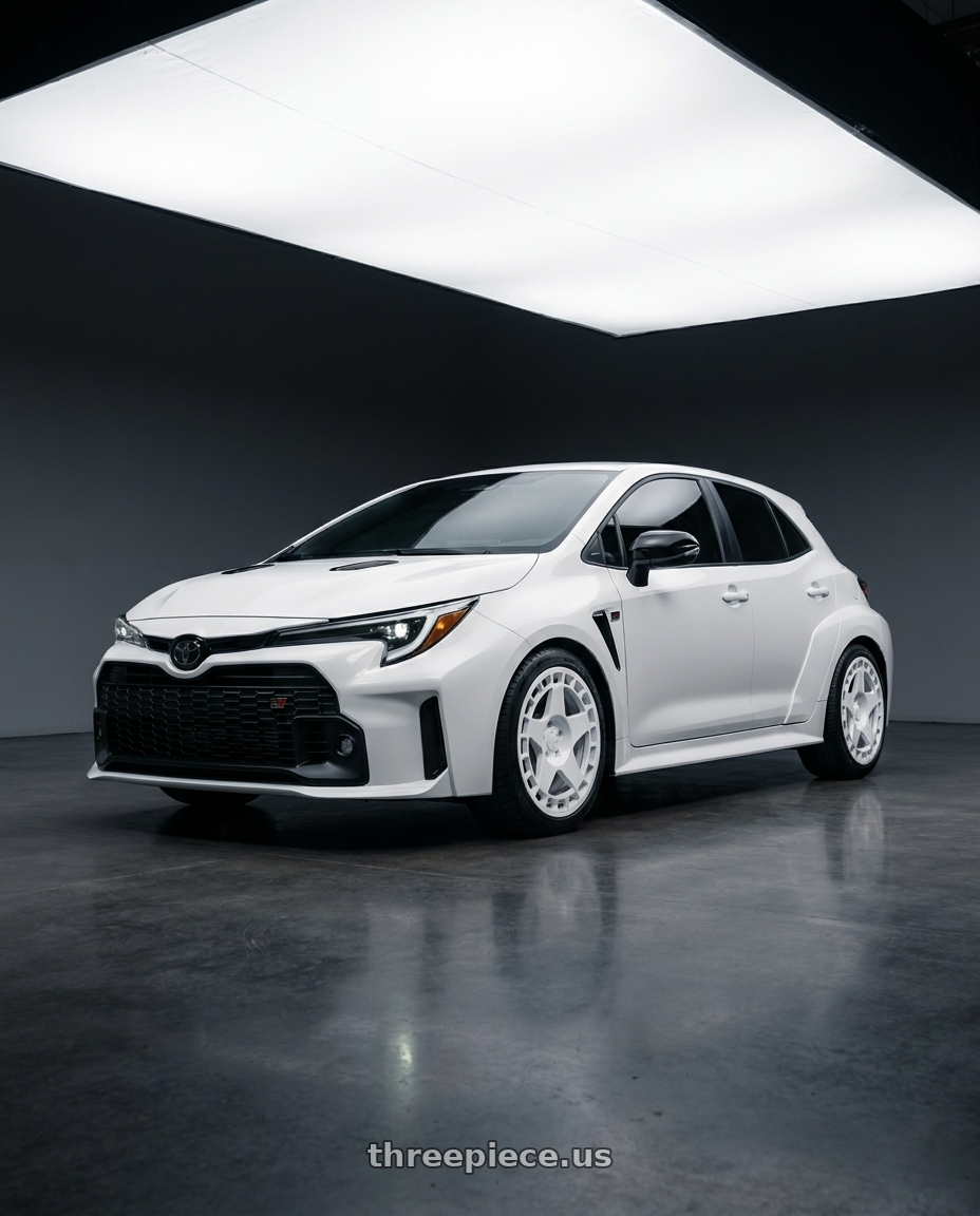 2026 GR Corolla base with fifteen52 TURBOMAC 5x114.3 18x8.5 +30 RALLY WHITE (GLOSS WHITE) wheels