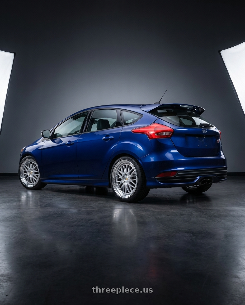 2017 ford focus st Koni with Work Wheels VS-KF 5x108 20x8+46 Brilliant Silver Black O Disk FULL REVERSE wheels rear three quarter view square tires