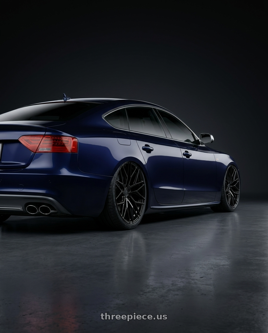 2014 Audi S5 B8 with Avant Garde Wheels M520R 5X112 20x10 +25 Gloss Black wheels rear three quarter view slight stretch tires