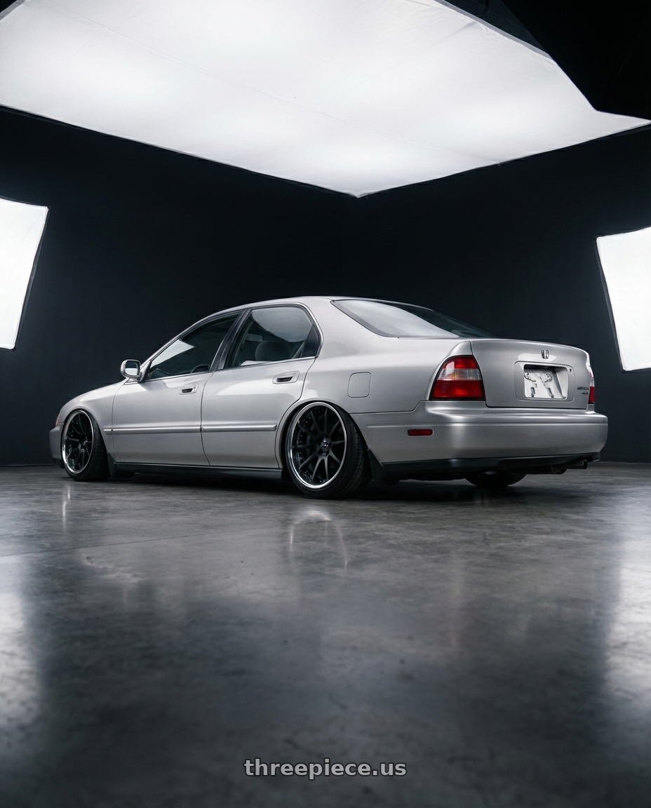 1997 honda accord SE CD5 with EXECUTOR CV01 5X112 19X8+11 HP Disk Flat Black wheels rear three quarter view slight stretch tires