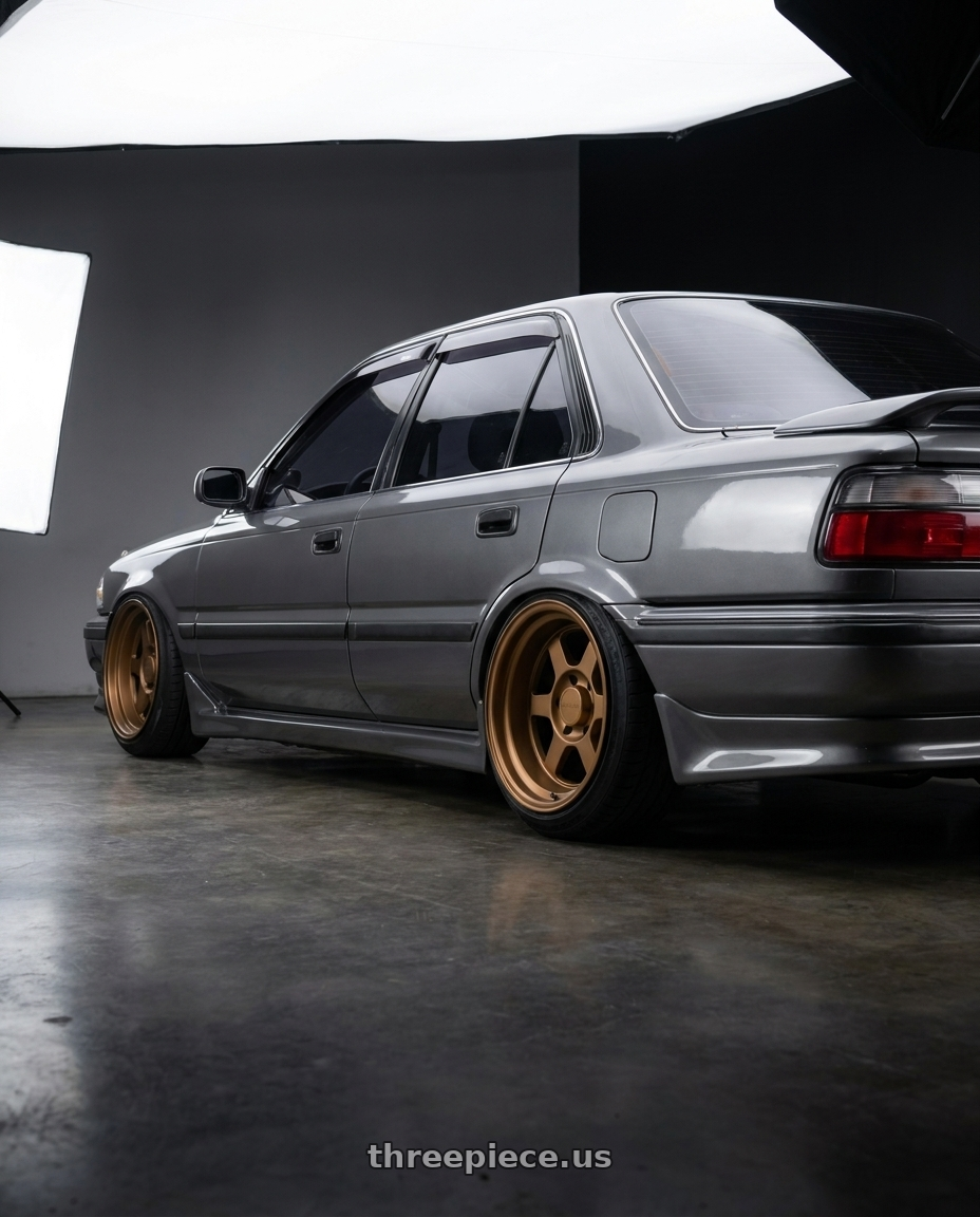 1993 toyota corona 灰色 with 9six9 SIX-1 Deep 6x139.7 17X9 -36 Matte Bronze wheels rear three quarter view extreme stretch tires